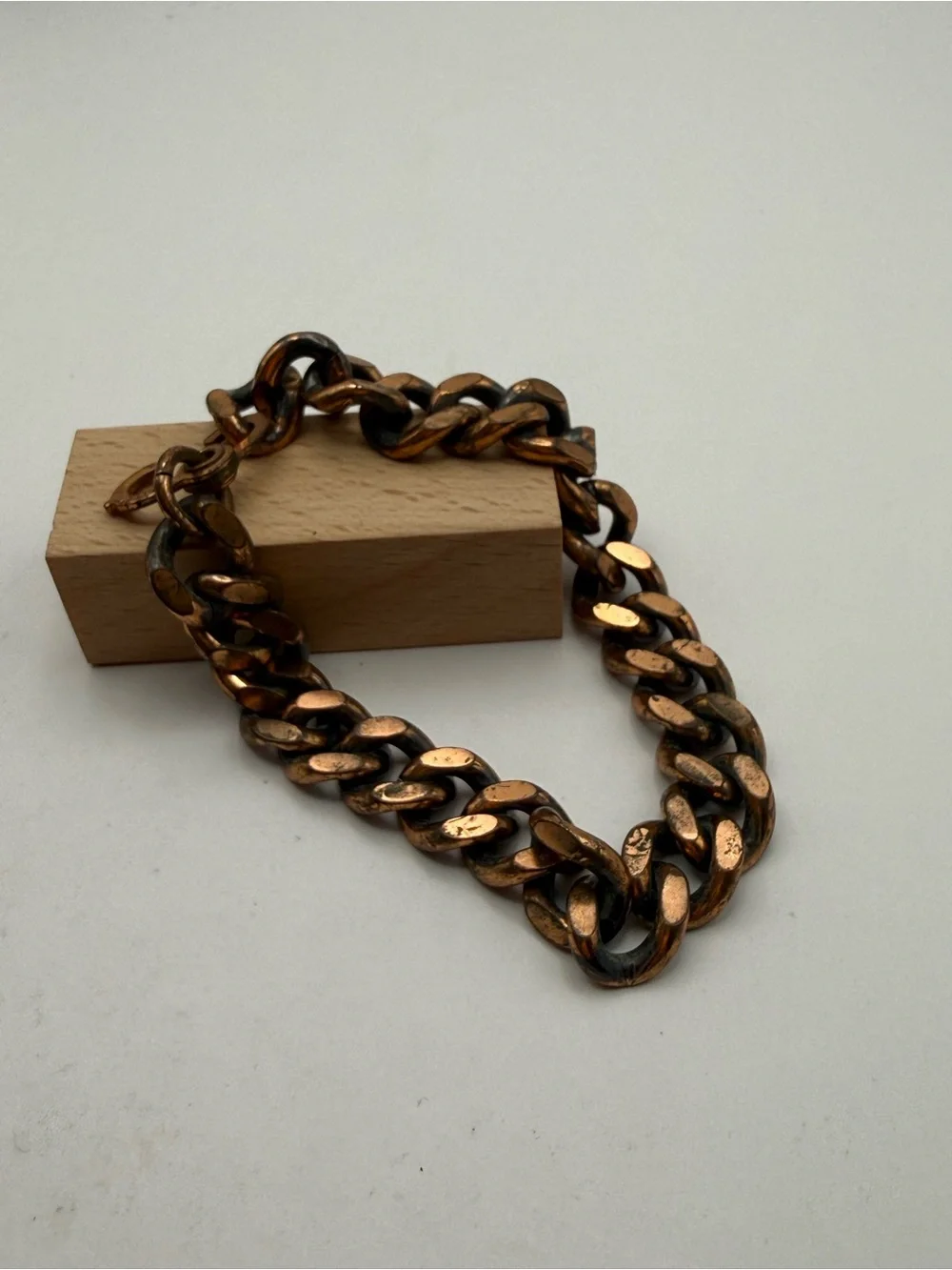 Copper Chunky Curb Link Bracelet Heavy Chain Patina Statement Jewelry